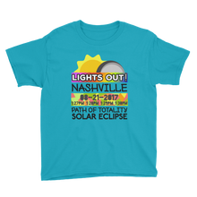 Boys - Nashville TN - Solar Eclipse Short Sleeve T-Shirt: "Lights Out!" PATH of TOTALITY 08-21-2017 w Actual Times