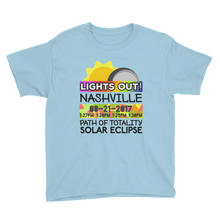 Boys - Nashville TN - Solar Eclipse Short Sleeve T-Shirt: "Lights Out!" PATH of TOTALITY 08-21-2017 w Actual Times