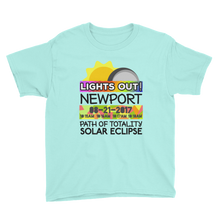 Boys - Newport OR - Solar Eclipse Short Sleeve T-Shirt: "Lights Out!" PATH of TOTALITY 08-21-2017 w Actual Times