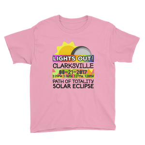 Boys - Clarksville TN - Solar Eclipse Short Sleeve T-Shirt: "Lights Out!" PATH of TOTALITY 08-21-2017 w Actual Times