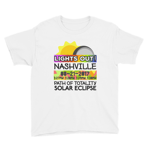 Boys - Nashville TN - Solar Eclipse Short Sleeve T-Shirt: "Lights Out!" PATH of TOTALITY 08-21-2017 w Actual Times