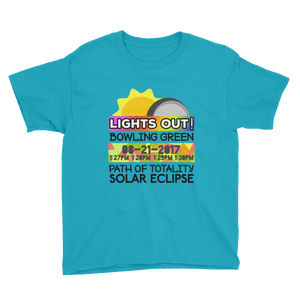 Boys - Bowling Green KY - Solar Eclipse Short Sleeve T-Shirt: "Lights Out!" PATH of TOTALITY 08-21-2017 w Actual Times