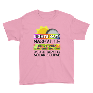 Boys - Nashville TN - Solar Eclipse Short Sleeve T-Shirt: "Lights Out!" PATH of TOTALITY 08-21-2017 w Actual Times