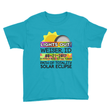 Boys - Weiser ID - Solar Eclipse Short Sleeve T-Shirt: "Lights Out!" PATH of TOTALITY 08-21-2017 w Actual Times