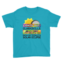 Boys - Clarksville TN - Solar Eclipse Short Sleeve T-Shirt: "Lights Out!" PATH of TOTALITY 08-21-2017 w Actual Times