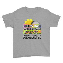 Boys - Kansas City KS - Solar Eclipse Short Sleeve T-Shirt: "Lights Out!" PATH of TOTALITY 08-21-2017 w Actual Times