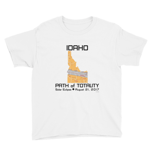 Boys Solar Eclipse Short Sleeve T-Shirt - Idaho - Path of Totality August 21, 2017 - Size XS, S, M, L, XL