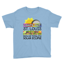 Boys - St. Louis MO - Solar Eclipse Short Sleeve T-Shirt: "Lights Out!" PATH of TOTALITY 08-21-2017 w Actual Times