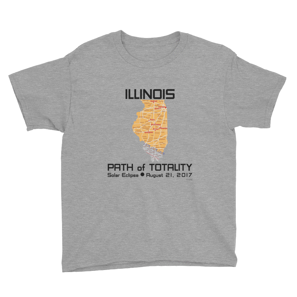 Boys Solar Eclipse Short Sleeve T-Shirt - Illinois - Path of Totality August 21, 2017 - Size S, M, L, XL, XS