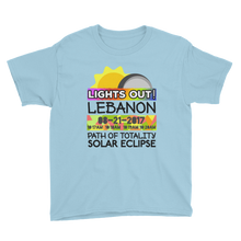 Boys - Lebanon OR - Solar Eclipse Short Sleeve T-Shirt: "Lights Out!" PATH of TOTALITY 08-21-2017 w Actual Times