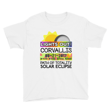 Boys - Corvallis OR - Solar Eclipse Short Sleeve T-Shirt: "Lights Out!" PATH of TOTALITY 08-21-2017 w Actual Times