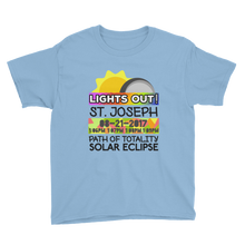 Boys - St. Joseph MO - Solar Eclipse Short Sleeve T-Shirt: "Lights Out!" PATH of TOTALITY 08-21-2017 w Actual Times