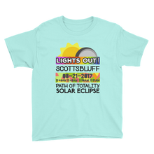 Boys - Scottsbluff NE - Solar Eclipse Short Sleeve T-Shirt: "Lights Out!" PATH of TOTALITY 08-21-2017 w Actual Times