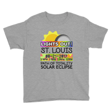 Boys - St. Louis MO - Solar Eclipse Short Sleeve T-Shirt: "Lights Out!" PATH of TOTALITY 08-21-2017 w Actual Times