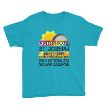 Boys - St. Joseph MO - Solar Eclipse Short Sleeve T-Shirt: "Lights Out!" PATH of TOTALITY 08-21-2017 w Actual Times