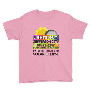 Boys - Jefferson City MO - Solar Eclipse Short Sleeve T-Shirt: "Lights Out!" PATH of TOTALITY 08-21-2017 w Actual Times