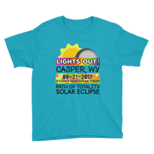 Boys - Casper WY - Solar Eclipse Short Sleeve T-Shirt: "Lights Out!" PATH of TOTALITY 08-21-2017 w Actual Times