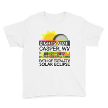 Boys - Casper WY - Solar Eclipse Short Sleeve T-Shirt: "Lights Out!" PATH of TOTALITY 08-21-2017 w Actual Times