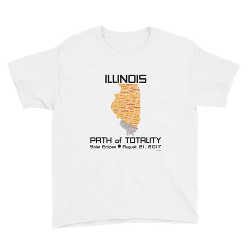 Boys Solar Eclipse Short Sleeve T-Shirt - Illinois - Path of Totality August 21, 2017 - Size S, M, L, XL, XS