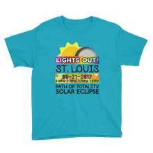 Boys - St. Louis MO - Solar Eclipse Short Sleeve T-Shirt: "Lights Out!" PATH of TOTALITY 08-21-2017 w Actual Times