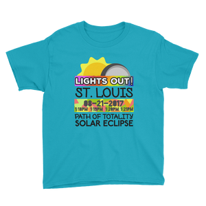 Boys - St. Louis MO - Solar Eclipse Short Sleeve T-Shirt: "Lights Out!" PATH of TOTALITY 08-21-2017 w Actual Times